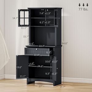 Elegante Credenza Nera per Sala da Pranzo e Cucina con Vetrina e Ante in Vetro Incorniciato, Cassetto e Spazio per Microonde - Product Image 3