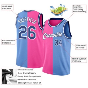 Camiseta de Baloncesto Personalizada Azul Claro y Rosa Real, Auténtica, con Nombre y Número del Equipo Bordados, Ropa Deportiva de Malla - Product Image 2