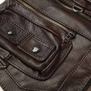Men's <b>Black</b> PU Leather Moto Biker <b>Vest</b> Zipper Closure Multiple Pockets Windproof Autumn Winter Wear - Product Image 6