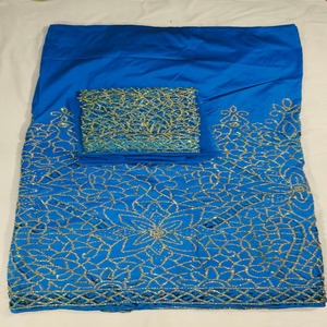 2026 Cultural Splendor Luxurious Nigerian George Wrapper Silk Taffeta <b>Fabric</b> With Stone Work And Intricate Cut-Work Pattern - Product Image 1