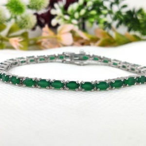 Green Onyx Stone Bracelet 925 Sterling Silver Green Gemstone Crystal Bracelet Handmade Elegant Jewelry for Women <b>Men</b> - Product Image 3