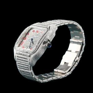 Número rojo Iced elegante correa de acero inoxidable reloj Moissanite diamante corte brillante 41mm diámetro cualquier ocasión Eta Glass Charm - Product Image 5