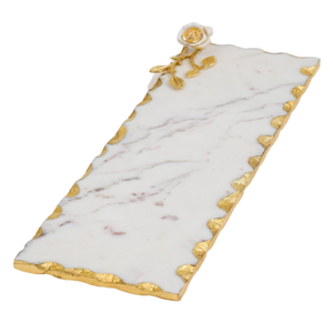Plateau en marbre décoratif de luxe en métal doré avec motif de rose et bord doré, plateau en marbre de designer personnalisé, fabrication sur mesure, Kayna Export - Product Image 1