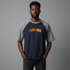 Camiseta de Manga Raglán para Hombre, Color Azul Marino y Gris, de Algodón Jersey, Cuello Redondo, Casual, Transpirable, Corte Regular, con Estampado de Letras en la Parte Delantera - Product Image 1