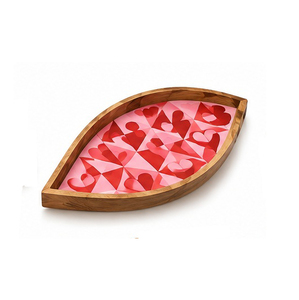 <b>Wood</b> Serving Tray With Pink <b>Heart</b> Geometric Pattern Laminated Finish Decorative Residential Use - Product Image 1