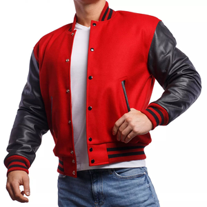 Vestes de sport en toile pour hommes à prix abordable avec logo brodé personnalisé sur le devant et manches en cuir - Product Image 3