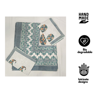 Parure de draps de luxe en coton respirant et durable, imprimée à la main au Jodhpur, motif floral vert et blanc, taille King Size, vente en gros - Product Image 2