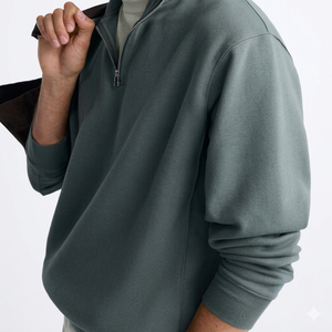 Sudadera de moda para hombre, de manga larga, con cremallera de un cuarto, puños acanalados, hombros caídos, básica, de mezcla de algodón. - Product Image 5