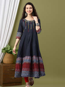 Kurta Anarkali de Algodón Bordado, Elegante Traje Tradicional Indio para Mujer, Estilo Étnico, para Verano, Cómodo, de Secado Rápido, Protección Solar - Product Image 5