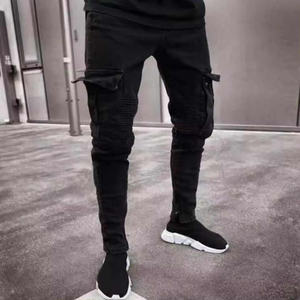Jeans de Motociclista Negros para Hombre, Cintura Alta, Múltiples Bolsillos, Lavado Desgastado, Algodón y Lona, Corte Recto, para Otoño - Product Image 6