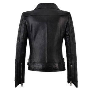 Chaqueta de Motociclista de Cuero Genuino de Oveja Negra para Mujer, de Buena Calidad, con Cierre, Cuello Camisero, Chaqueta de Cuero a la Moda - Product Image 5