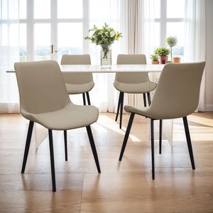 Set di 4 Sedie da Pranzo Moderne in Pelle PU Marrone Chiaro con Gambe in Metallo, Imbottite per Cucina, Ristorante, Soggiorno e Sala Riunioni - Product Image 5