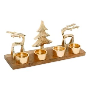 Silver Deer and Tree <b>Tea</b> <b>Light</b> Holder <b>Christmas</b> Home Decoration Metal Candle Stand with Wooden Base - Product Image 4