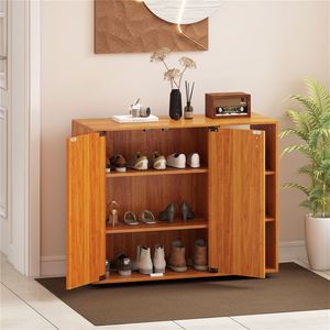 2-Door Enclosed 3-Tier <b>Open</b> <b>Storage</b> Adjustable Shelf Shoe Cabinet for Entryway Durable Organizer for Farmhouse Natural Style - Product Image 5