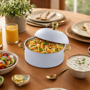 Casserole isotherme à double paroi en acier inoxydable blanc de qualité supérieure avec poignées dorées, bol de service alimentaire pour cuisine domestique - Product Image 2