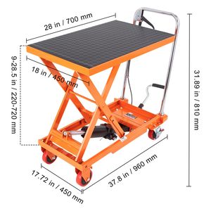 Carrello Elevatore Idraulico Manuale a Forbice Singola, Capacità 227 kg, con 4 Ruote Antiscivolo in PA, Altezza di Sollevamento 72,4 cm - Product Image 5
