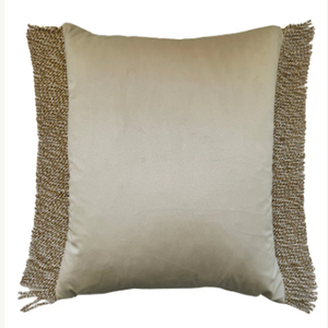 Bullion Fringe Beige Velvet <b>Cushion</b> <b>Cover</b> 40x60cm Beige Rectangle <b>Cushion</b> <b>Cover</b> With Beaded Fringe - Product Image 3
