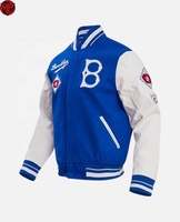Veste universitaire Brooklyn pour homme, bleu et blanc, avec broderie de la lettre B, coupe classique, fermeture éclair sur le devant, style preppy, pour l'automne