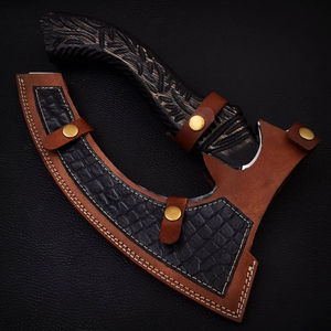 Burraq Hache à pizza artisanale en acier au carbone avec manche en bois de rose et étui en cuir, 12 pouces, pour bricolage, usage industriel, camping, extérieur, Fête des Pères - Product Image 6