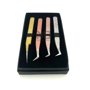 แหนบปลายแหลมสแตนเลสสตีลสำหรับต่อขนตา พร้อมด้ามจับที่สะดวกสบายและกันลื่น - Product Image 1