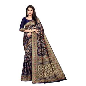 SOFT BANARASI SILK SAREE COLLECTIVE BLACK - Product Image 1
