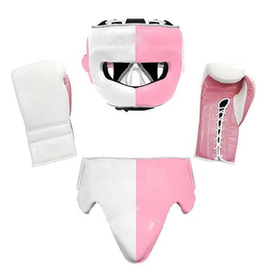 DAWNFROCE FIGHT GEARS Casque de boxe et protège-guêtres en PU rose et blanc, équipement de protection respirant pour l'entraînement toutes saisons - Product Image 1