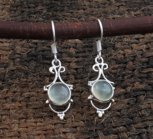 Boucles d'oreilles pendantes en préhnite naturelle, argent sterling 925, bijoux de luxe faits à la main, pierre précieuse authentique pour les occasions de mariage et de fête - Product Image 2