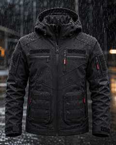 Veste de moto imperméable à capuche pour homme, en PU noir, fermeture éclair, rembourrage épais en polyester, pour l'hiver - Product Image 5