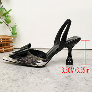 Black Summer Retro-style Casual Pointed-toe Stiletto Heel Bow-knot PU Upper <b>Sandals</b> Factory Direct Sales - Product Image 5
