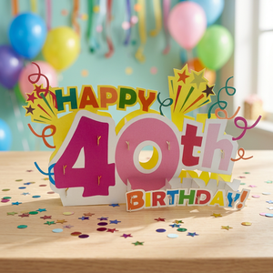 Happy 40th Birthday Pop-Up Card Paper Craft Greeting Card With Stars And <b>Balloons</b> Design - Product Image 3