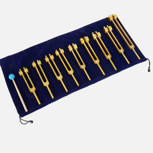 Nuevo Juego de 9 Diapasones de Chakra Dorados con Martillo de Silicona para Terapia de Sanación - Product Image 1