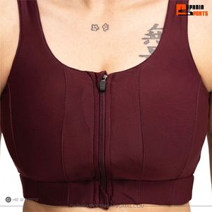 เสื้อชั้นในกีฬาผู้หญิง สีพื้น แบบ Racerback คอกว้าง รองรับทรงได้ดี ระบายอากาศได้ดี เหมาะสำหรับโยคะและออกกำลังกาย ไร้ตะเข็บ ซิปด้านหน้า - Product Image 4