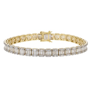 สร้อยข้อมือเทนนิสชุบโรเดียมสีเหลืองทอง14K เหนือกาลเวลาประดับด้วยเพชร6.62CTW ทรงกลมเจียระไน - Product Image 1