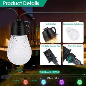 52.5FT Smart RGB LED Outdoor <b>String</b> Lights Colorful Patio Lights IP66 Waterproof for Stage Lighting - Product Image 2