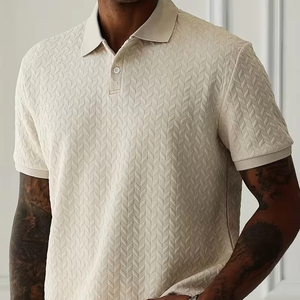 High Quality Men's Solid Jacquard Knit for Shirt Short Sleeve Breathable Summer Casual ODM Custom Logo - Product Image 1
