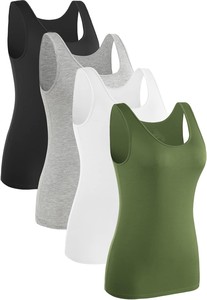 Débardeur de sport pour femme en dentelle, couleur unie, sans manches, col rond, tricoté, respirant, écologique, décontracté, noir et blanc, lot de 4 - Product Image 3