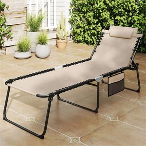 Chaise longue de patio beige surdimensionnée de 27 pouces de large, dossier réglable à 4 positions, chaise pliante pour bronzer, idéale pour la plage - Product Image 2