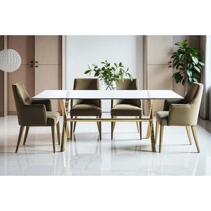 Mesa de Comedor Moderna y Ecológica de Acero Inoxidable y Vidrio con Patas de Acero Inoxidable para Uso en Hogar, Hotel o Villa - Product Image 4