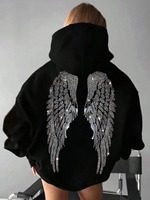 Sweat à capuche zippé en molleton de coton épais noir, coupe régulière, avec motif lettres en strass et impression numérique, haute qualité, mode hiver