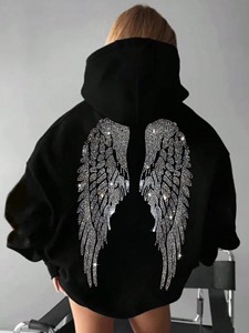 Sudadera con capucha extragrande con cremallera y estampado de mariposa con pedrería negra, de algodón grueso y forro polar, para hombre y mujer, estilo urbano. - Product Image 1