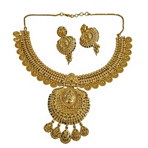 Juego de Collar de Novia de Oro Sólido de 22K de Lujo, Joyería de Boda Tradicional India con Filigrana y Pendientes Ornamentados para Mujer - Product Image 1
