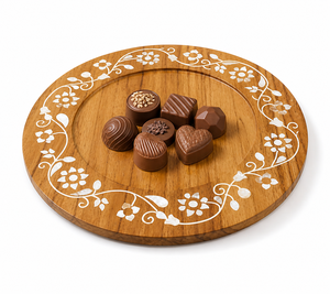 Handmade Wooden Tray with Mother of Pearl Inlay Round Serving Platter Decorative Food Tray for <b>Dining</b> <b>Table</b> Home Kitchen Decor - Product Image 4
