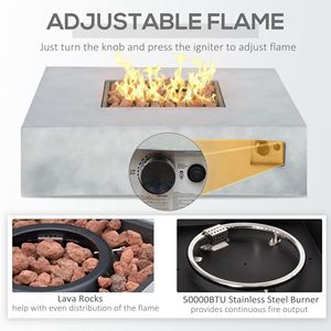Tavolo con Braciere a Gas Propano da Esterno Quadrato da 42 Pollici, Effetto Pietra Grigia, 50.000 BTU, Accensione Automatica, Piano in Vimini - Product Image 4