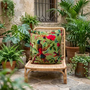 Olive Green Velvet Pillow Covers Colorful Bird of Paradise Floral Print Decorative Cushion Cover for <b>Sofa</b> <b>Bed</b> and Home Decor - Product Image 4
