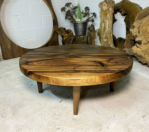 Mesa de Centro Moderna Redonda de Madera Maciza de Acacia, Duradera, Hecha a Mano, para Interiores y Exteriores, con Marco de Color Natural - Product Image 1