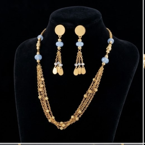 925 Silver Multi Strand <b>Blue</b> <b>Bead</b> Mala Necklace Set for Women Designer Earrings Traditional Fashion Jewelry - Product Image 2