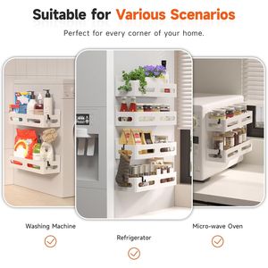 Set di 4 Portaspezie Magnetici Robusti per Frigorifero, Organizzatore Multiuso con 4 Ganci per Cucina e Bagno - Product Image 3