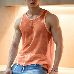 เสื้อกล้ามผู้ชายสำหรับฤดูร้อน เสื้อกล้ามแฟชั่นถักคุณภาพดี ดีไซน์ใหม่ล่าสุด คอกลม แขนกุด ผ้าตาข่าย เซ็กซี่ สีพื้น - Product Image 3