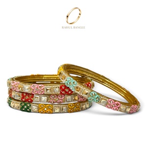 Bracelets en verre multicolores artisanaux du Cachemire, modernes, tendance, plaqués or avec zircone, pour mariage et occasions festives, prix de gros - Product Image 1