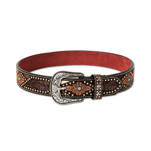 Premium Western <b>Belt</b> Floral Tooled Grain Leather <b>Belt</b> for Men & Women with Turquoise Stone Accents Antique <b>Silver</b> <b>Buckle</b> - Product Image 1